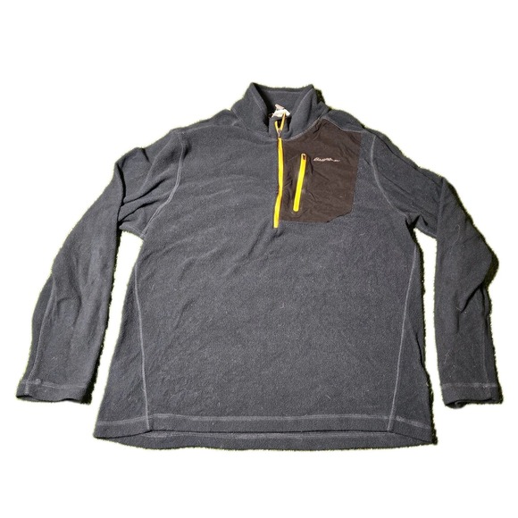 Eddie‎ Bauer Sweater Mens Large Blue 1/4 Zip Fleece Pullover Zipper Pockets EUC - Picture 1 of 6